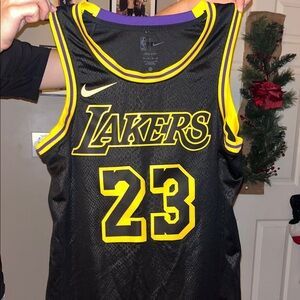 Nike Black and Yellow Lakers Basketball Jersey